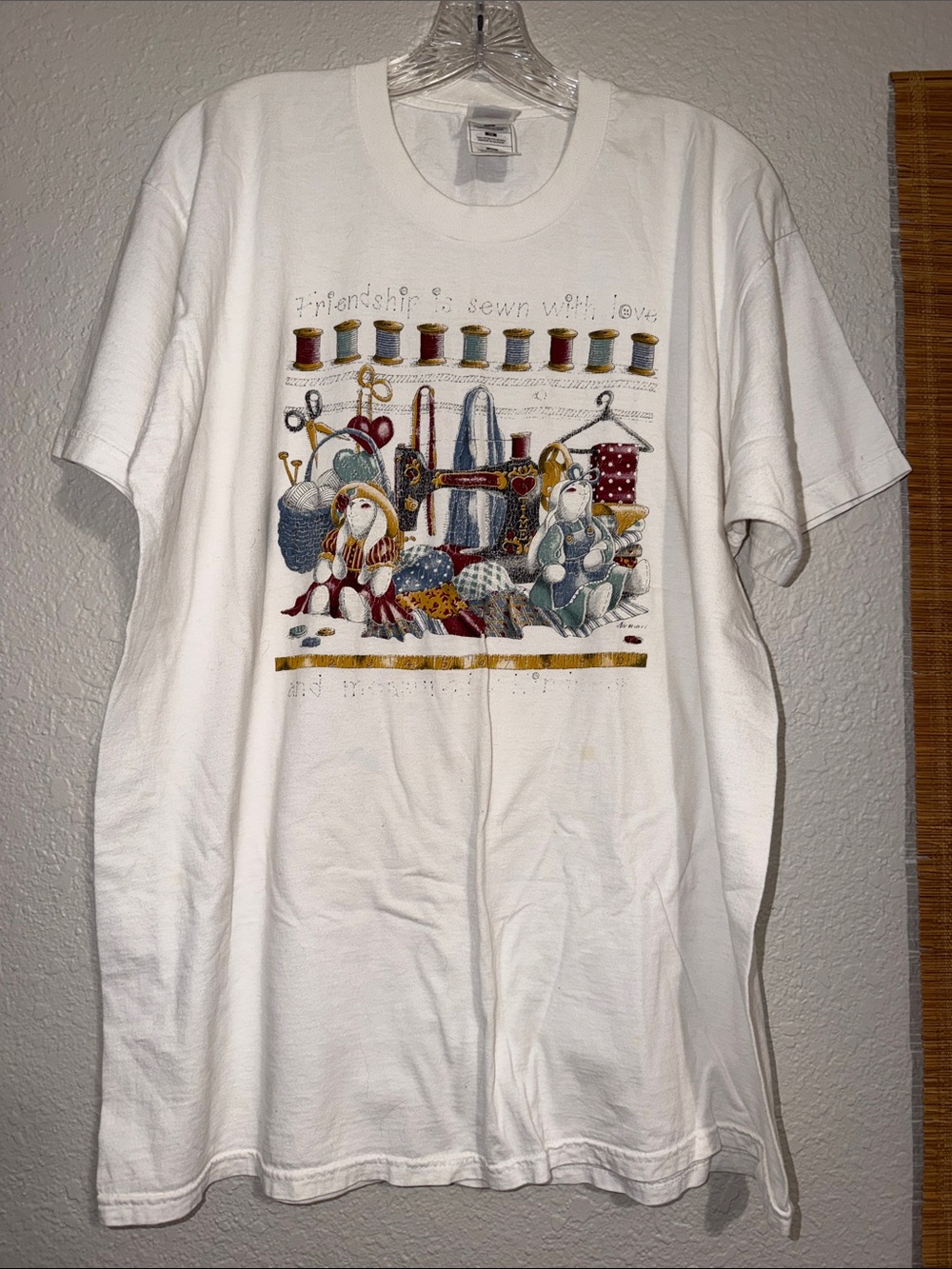 Vintage shirt friendship sewn with love bunnies cottagecore teacher homestead - Picture 1 of 4